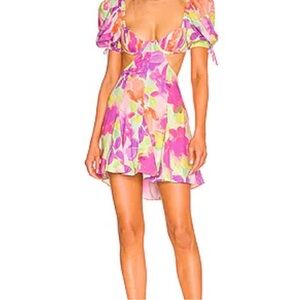 For Love and Lemons Floral Puff Sleeve Cutout Dress